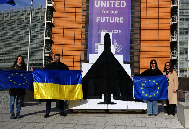 A Full-Size Replica of a Shahed Kamikaze Drone Displayed in Brussels Ahead of Fourth Anniversary of Russia’s Full-Scale Invasion of Ukraine